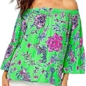 Lilly Pulitzer Gecko Green Brewsters Bloom Nevie Top XS 🦎🦎💕💕💚💚